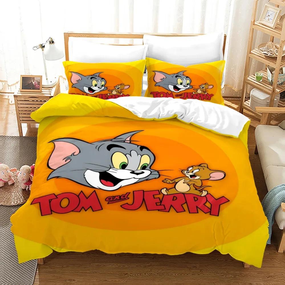 Anime Mouse Jerry Cartoon Cat Tom Bedding Set,Duvet Cover Bed Set Quilt Cover Pillowcase,King Queen Twin Size Boys Girls Adults