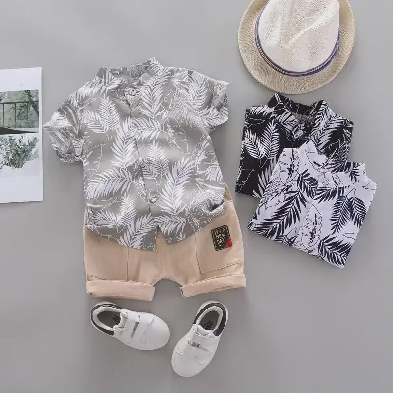 Summer Boys' Infant Casual Two-Piece Outfit - Trendy Short-Sleeve Shirt and Suit