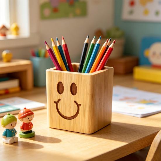 Wood Pen Holder, Large Capacity Desk Organizer for Office Supplies, Creative Natural Wood Gift for Students