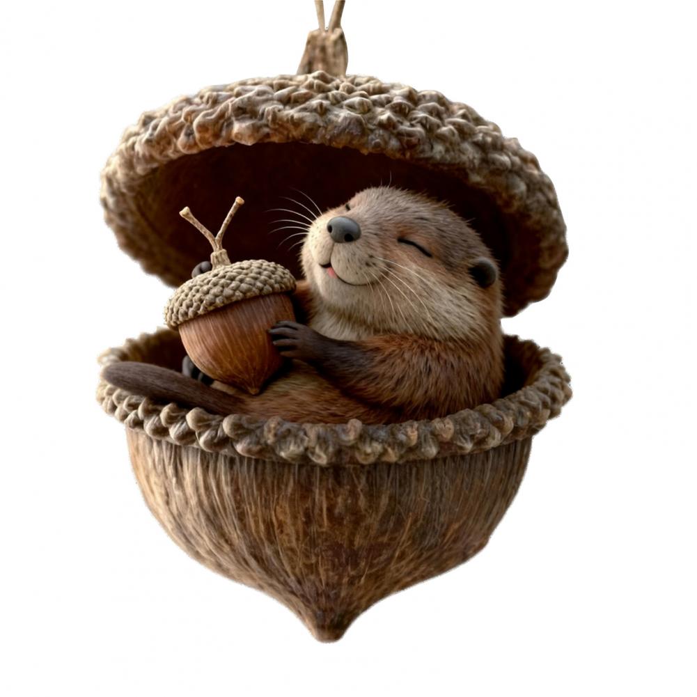 2D Acrylic Forest Animal Acorn Ornaments Pine Cone Animal Christmas Tree Pendant Cozy Forest Christmas Ornament for Home Decor