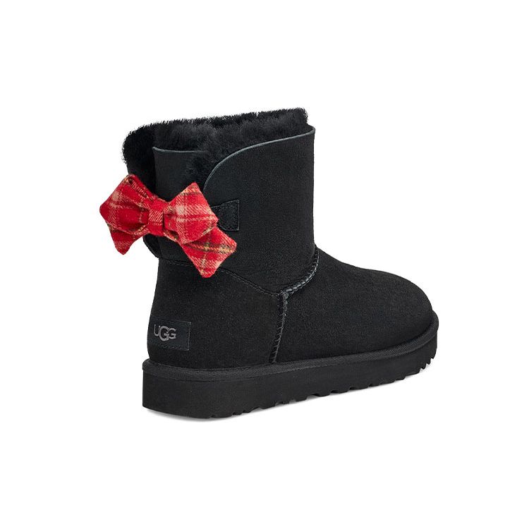 UGG Bailey Bow Plaid Ribbon Short Snow Boots Women Boots Black 1119115-BLK
