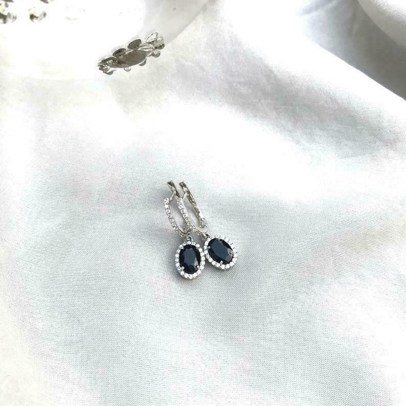 Подлинные натуральные синие сапфиры овальные серебряные серьги-подвески Halo для мамы