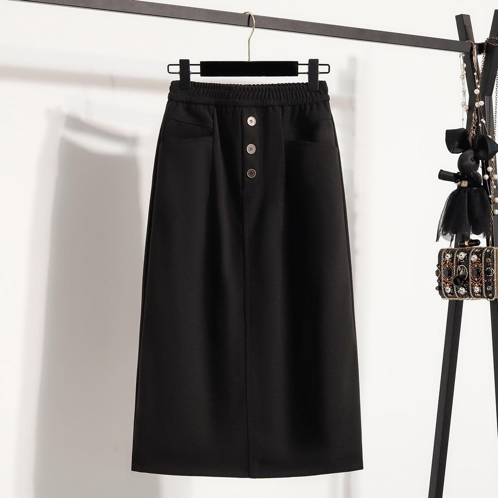 Dimanaf 2025 Autumn Plus Size Long Women Skirts Buttons Elastic Waist Oversize Elegant High Waist Skirts A-Line