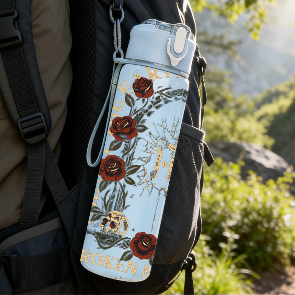 1PC Vintage Floral Pattern 750ml sports water bottle leakproof straw lid outdoor office home