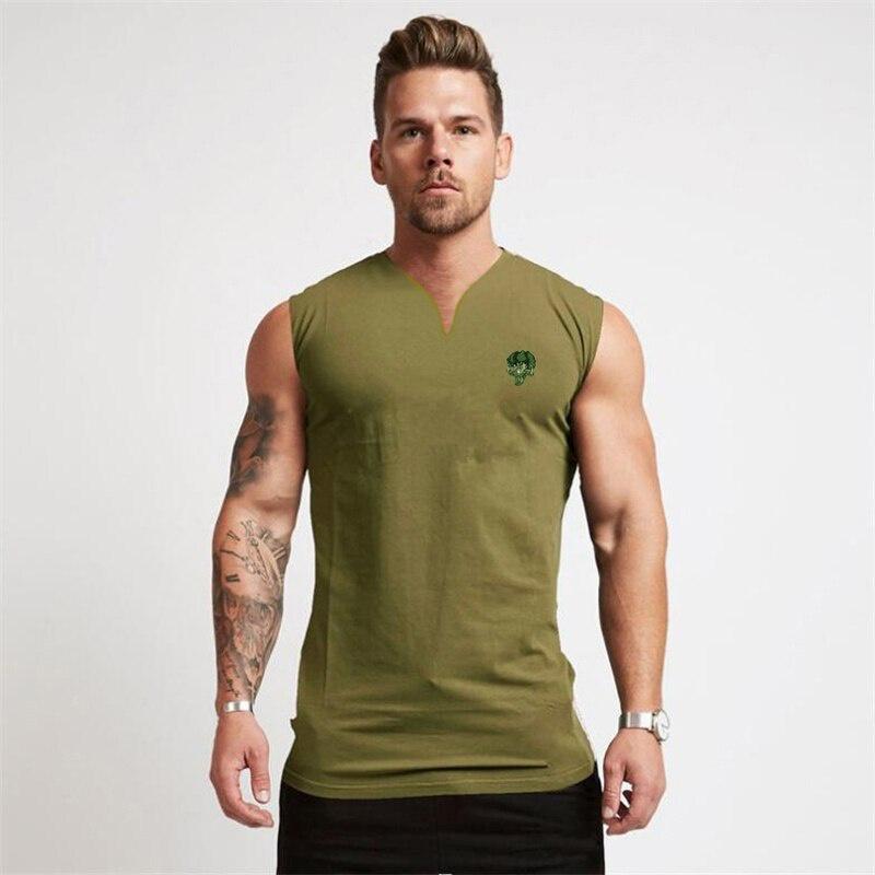 Summer Tank Top Bodybuilding Fitness Gyms Shirt Breathable V-neck Tank Top Men Gyms Jogging-clothing Stringer Training Shirt