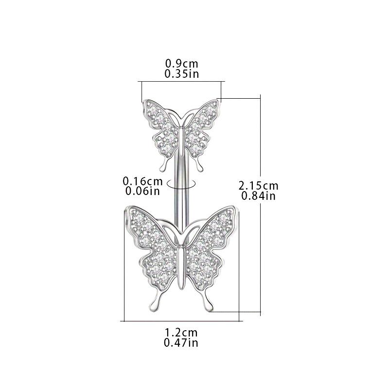Stainless Steel Double Headed Butterfly Zircon Piercing Fake Belly Button Ring Body Jewelry For Women Ornaments