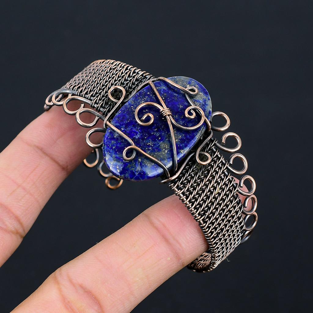Натуральный лазурит, драгоценный камень, браслет ручной работы из медной проволоки, регулируемый T5L55