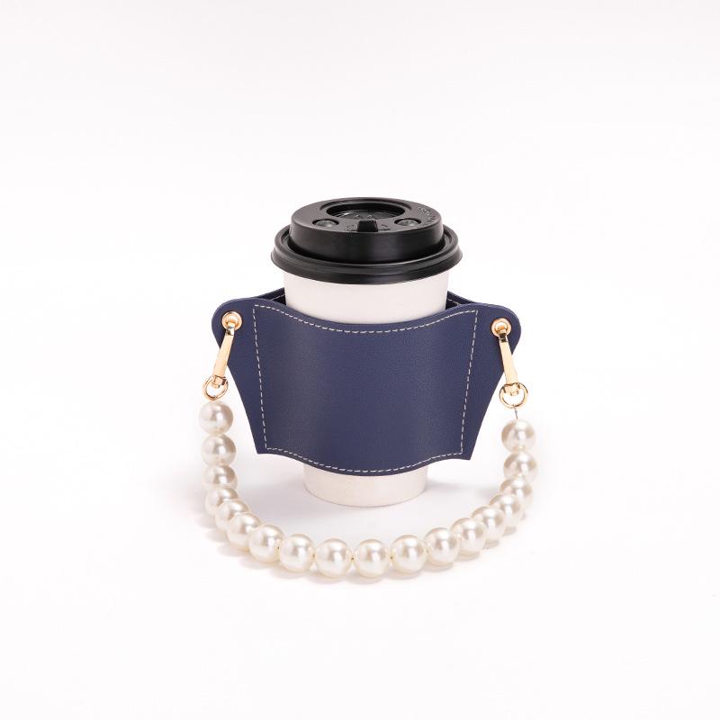 Портативный чехол для чашки чая и кофе из термостойкой искусственной кожи со съемной цепочкой из жемчуга