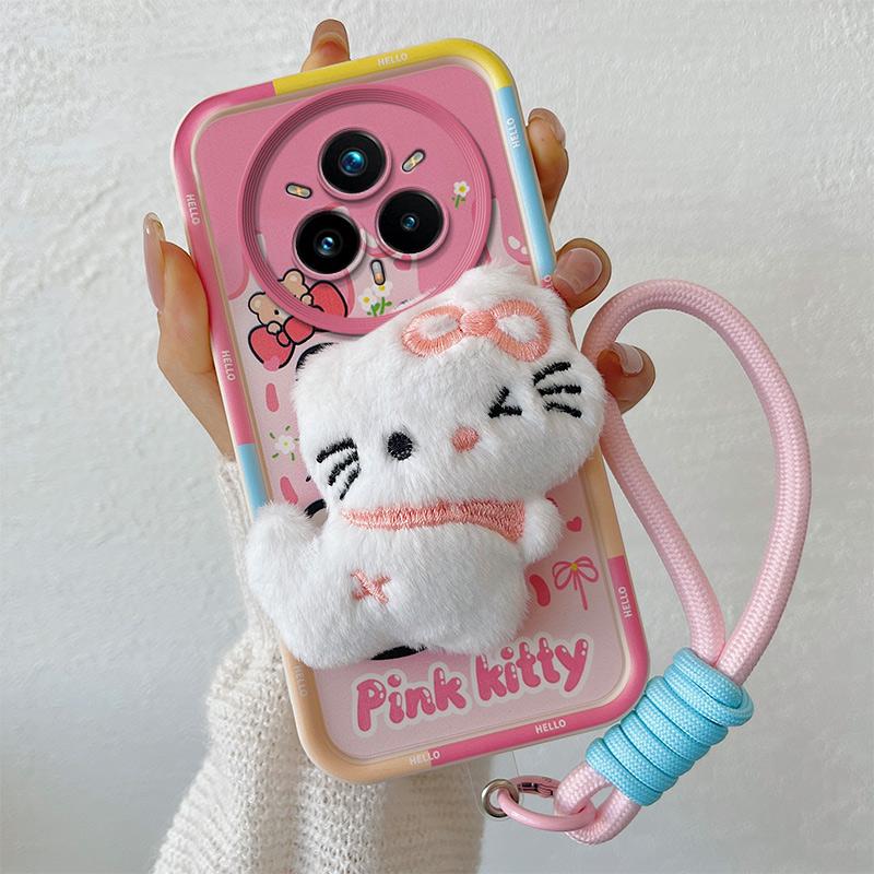 KEYSION Милый 3D мультяшный плюшевый чехол для Realme 14 Pro 5G с ремешком, силиконовый противоударный чехол для телефона OPPO Realme 14 Pro+ 5G