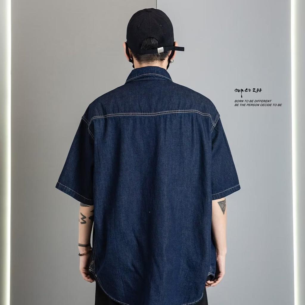 Japanese Retro Fashion Brand Summer Loose Denim Short Sleeved Shirt Artistic Youth Workwear Shirt Men'S And Women'S Layered Jacket