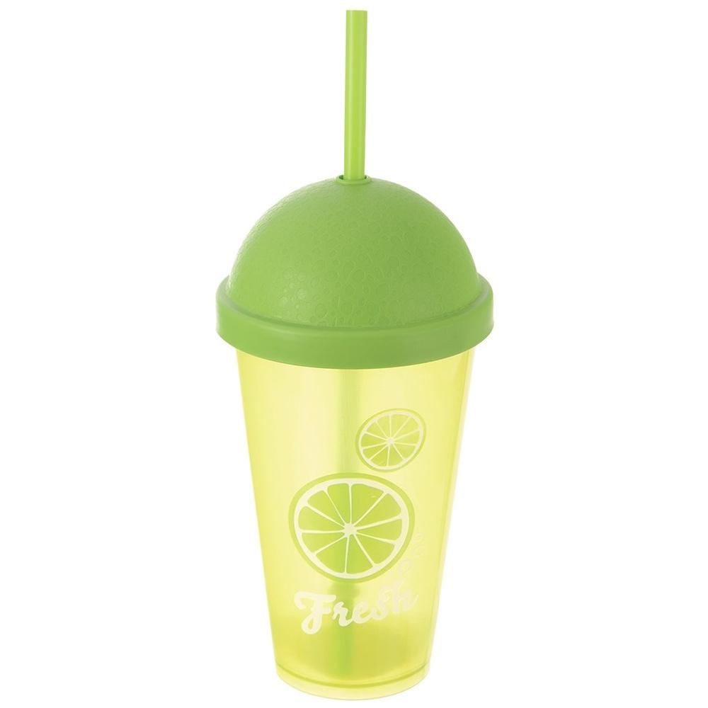 Plastic Cup with Straw Lid for Drinking Water and Beverages 450 ml
