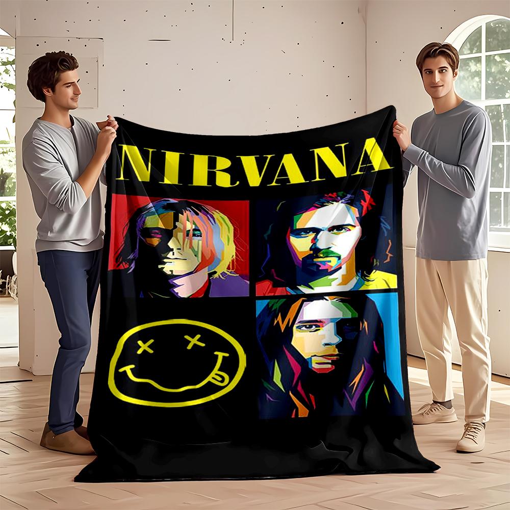 Nirvana Band Art Style Flannel Blanket for bedroom, living room, sofa, and nap sofas.