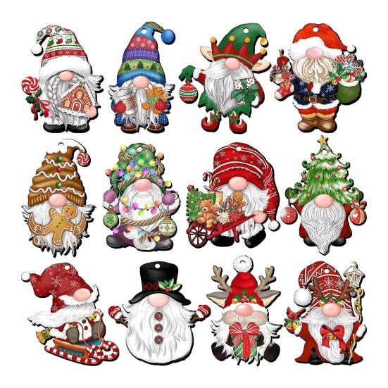 12/24Pcs Gnome Doll Pendants Lanyard with Merry No Fading Christmas Gnomes Decorations for Gifts