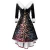 Women's Fashion Elegant Autun And Winter Long Sleeve V-Neck Christmas Print Dress