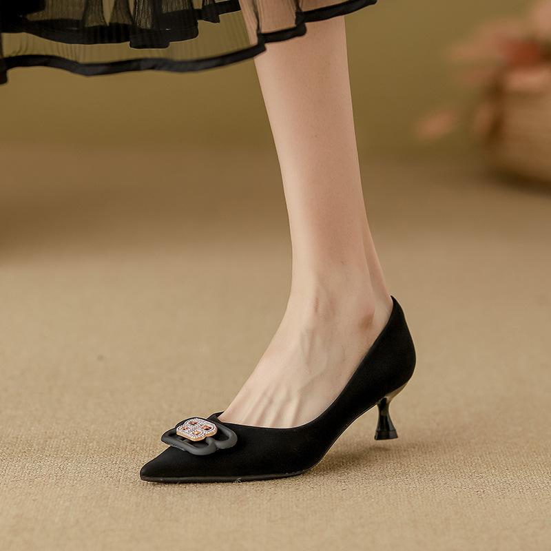 Yuanlitong Leather Women's Shoes Are Comfortable and Soft-soled, Not Tired Feet, French Single Shoes, the Same High-heeled Shoes In Shopping Malls, W