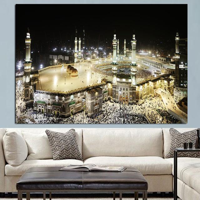 Пейзаж Мечеть Холст Картина Широкий Мекка Свет Вид Плакаты и принты Настенные художественные фотографии Гостиная Домашний декор Без рамки