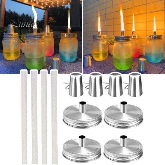 4 шт., сменный фитиль для масляной лампы, набор крышек из нержавеющей стали, набор масляных ламп «сделай сам», набор масляных ламп для уличной палубы, набор фитилей из стекловолокна