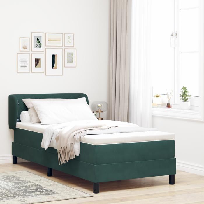 vidaXL Lit Box Spring with Dark Green Mattress 90x200 Cm In Velvet 3340319