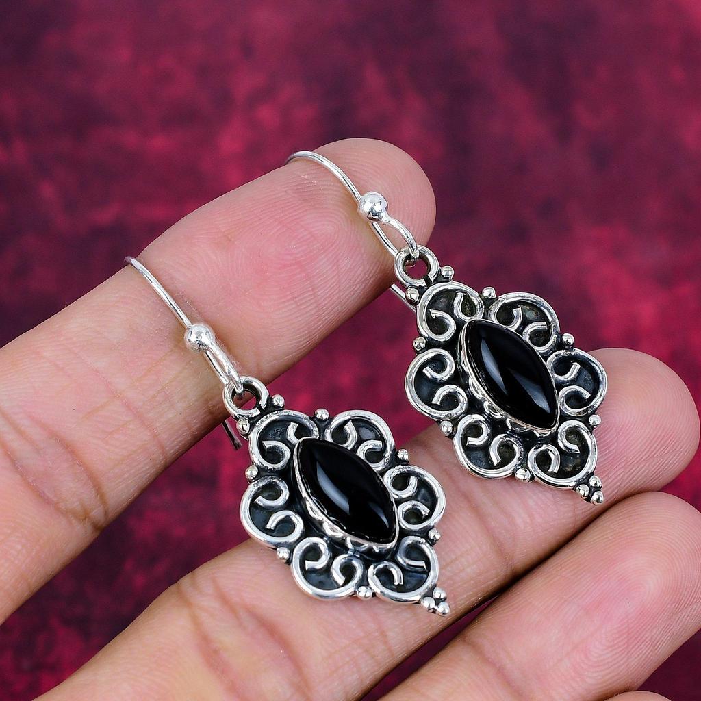 Серьги из цельного серебра 925 пробы с черным ониксом, серьги из драгоценных камней ручной работы на День памяти