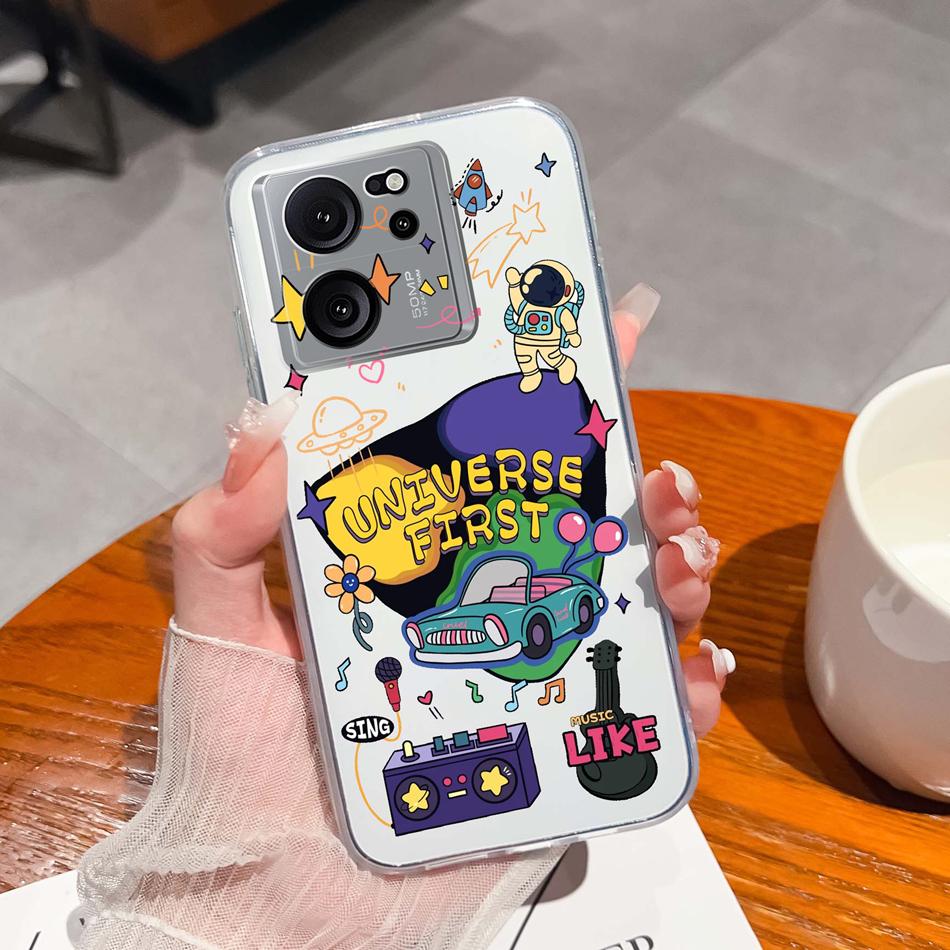 Прозрачный чехол для Xiaomi 13T Pro, мягкий ТПУ силикон, милый мультяшный задний чехол для Xiaomi 13 T 13TPro, противоударный, легкий