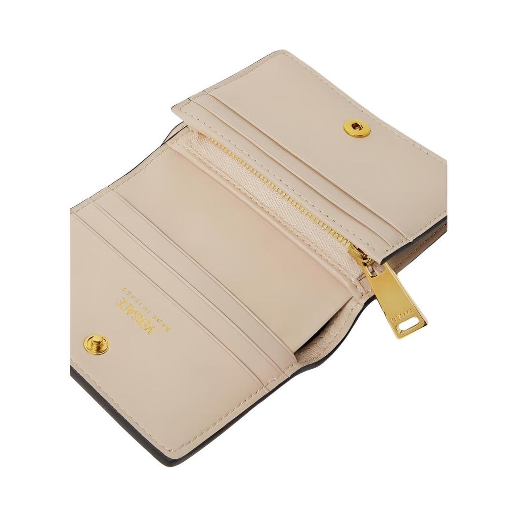 Versace Metal Hardware Double Fold Design Calfskin Wallet Women wallet Beige 1020080-1A13677-1YD7V