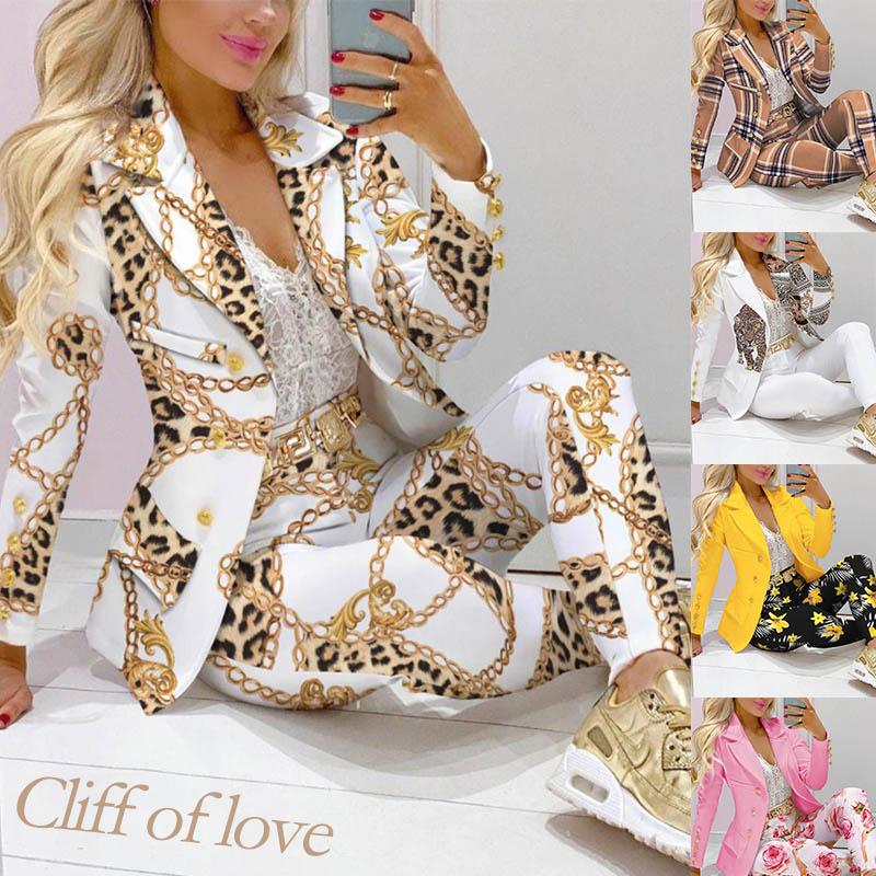 Женский элегантный облегающий пиджак из 2 предметов, повседневный модный костюм, женский костюм из двух частей