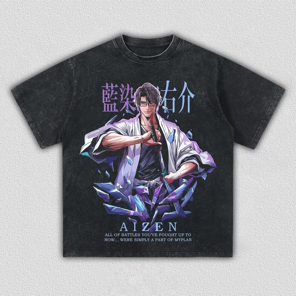 BLEACH Айдзен Сосукэ Аниме Печать Футболка Мужская Женская 2026 Лето Новинка Хлопок Стирка Короткий рукав Футболка