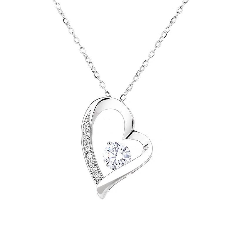 S925 Silver Heart Zircon Necklace, Classic Heart-Shaped Pendant, Sterling Silver Clavicle Chain