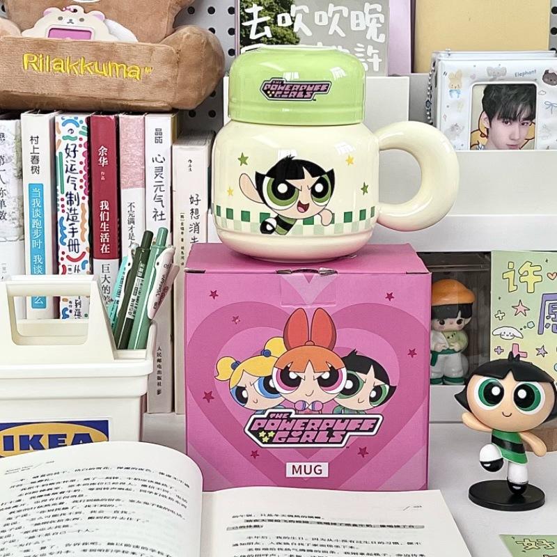 Керамическая кружка Powerpuff Girls с крышкой для подарков на день рождения девочек, практичные сувениры, высокоценные чашки для питья