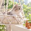 Hanging Cat Bed Boho Bed Hammock Handwoven Swing Basket with for Cats Removable Plush Cushion Cozy Indoor Home Decor Sleeping