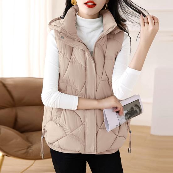 Женский хлопковый жилет с воротником-стойкой, капюшоном, без рукавов, свободный крой, однотонный, с застежкой-молнией, короткий жилет, верхняя одежда