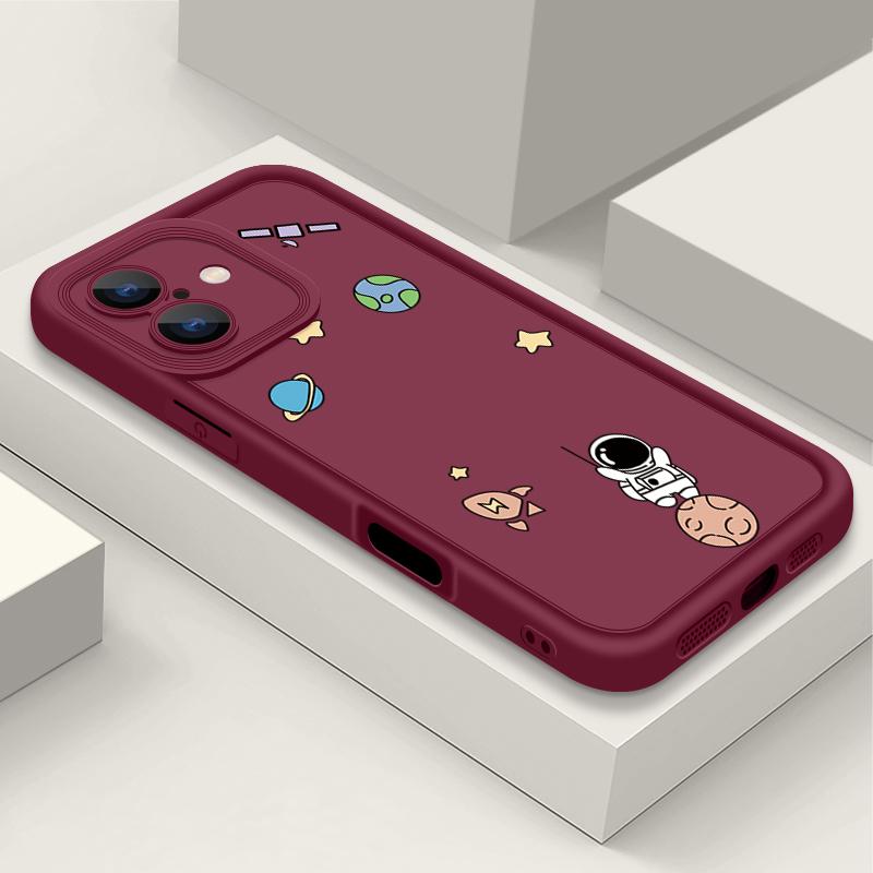 Милый принт астронавта ТПУ мягкий матовый чехол для телефона iPhone 16 Pro Max 15 14 Pro 13 12 11 XS XR 8 7 однотонный ударопрочный защитный объектив задняя крышка