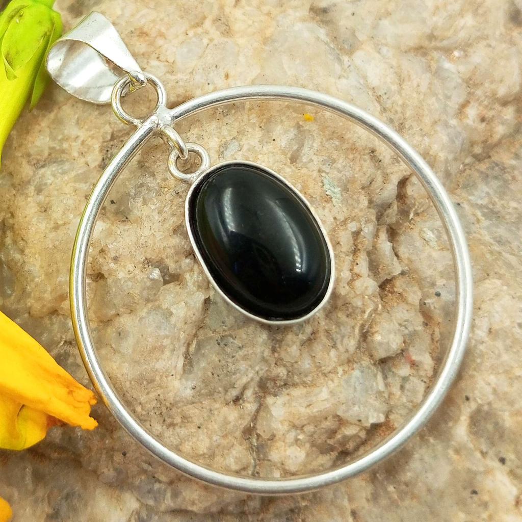 Черный оникс Драгоценный камень Стерлингового серебра 925 пробы с покрытием Качественный кулон Ювелирные изделия PQY-IJ18867