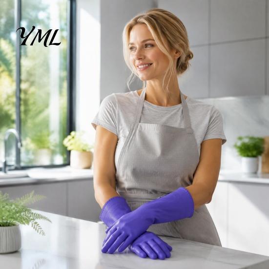 Multipurpose Household Gloves PVC Rubber Cleaning Gloves, Thickened with Warm Fleece Lining Dishwashing Winter Hand Protection Waterproof Anti-Slip