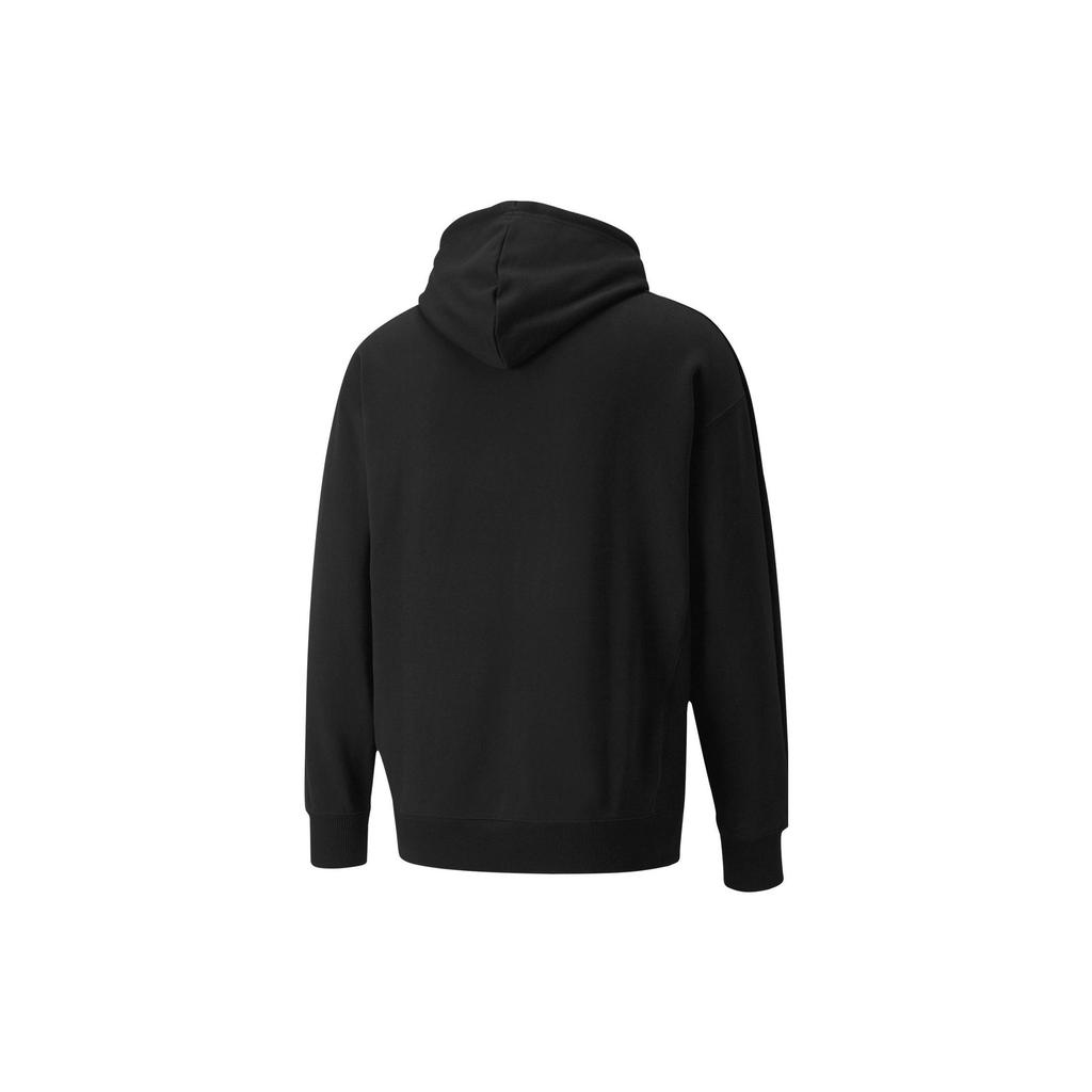 Puma Logo Print Cotton Drawstring Hoodie Unisex Hoodie Black 535374-01