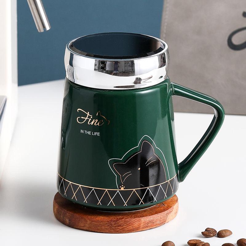 Симпатичная кружка с рисунком из мультфильма, зеркальная крышка, керамическая чашка для воды, кофейная чашка, чашка для молока, кружка, чашка послеобеденного чая