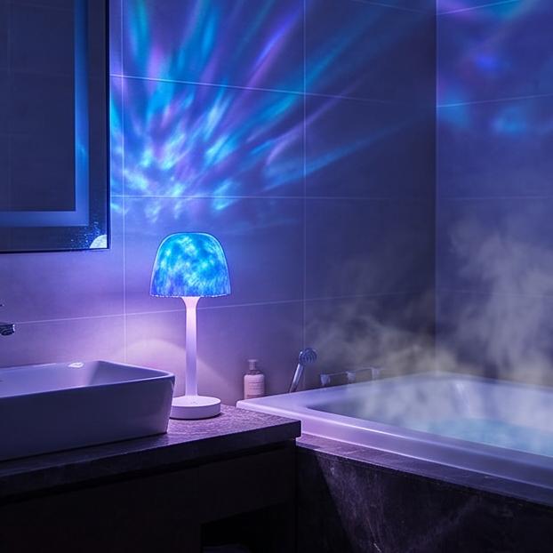 Shower Light with 16 Color Ocean Wave Projector Rechargeable LED Night Light with Remote Touch Control 3 White Light Modes USB-C Charging for Bath