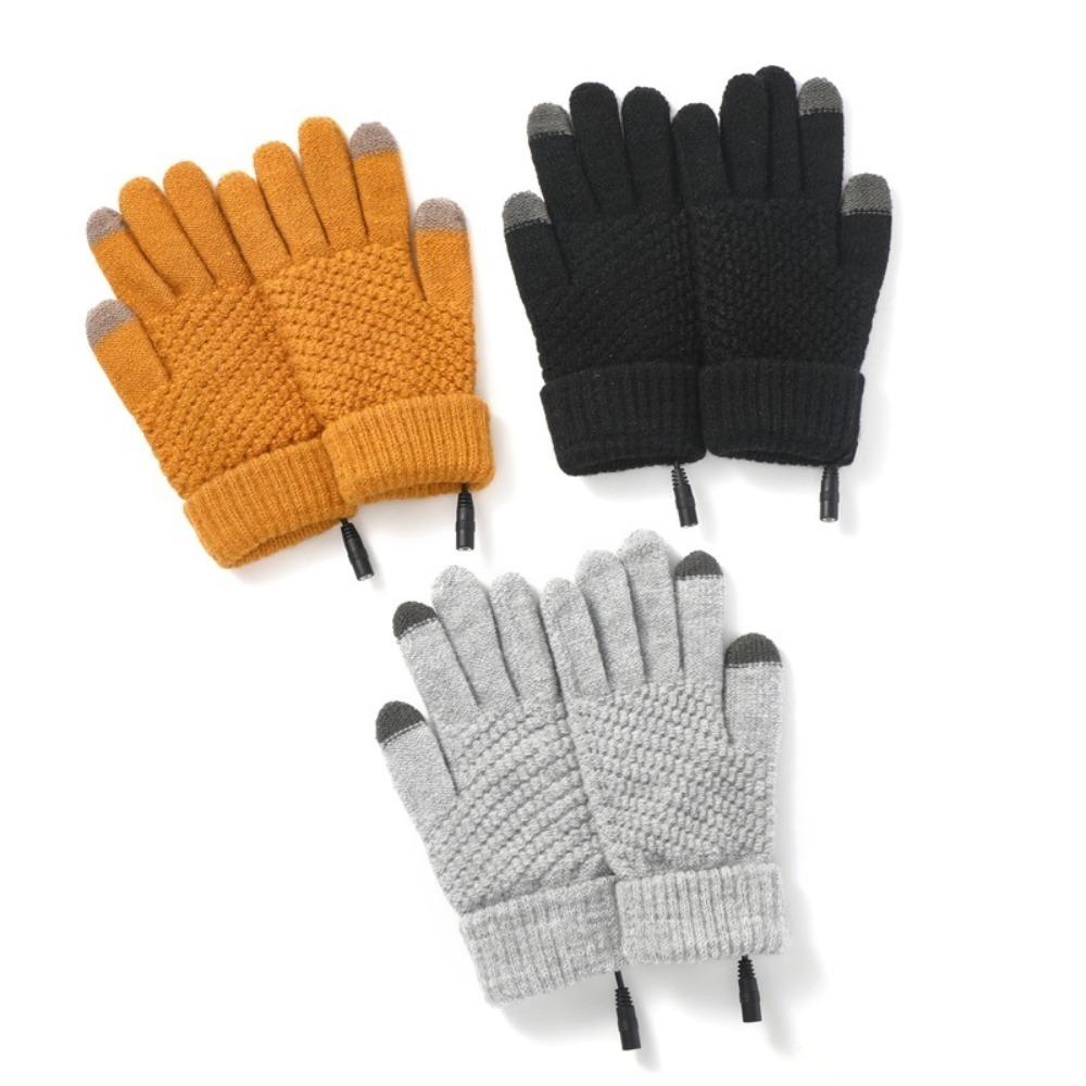 Thickened Full Finger Warmer Heated Gloves Touch Screen Knitted Gloves Winter Electric Mitten