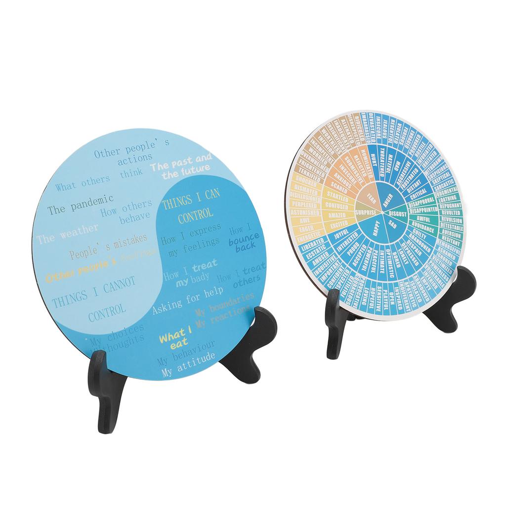 2PCS Calm Feeling Wheels with Black Base Wooden Emotion Chart Wheel Decoration for Home Bedroom