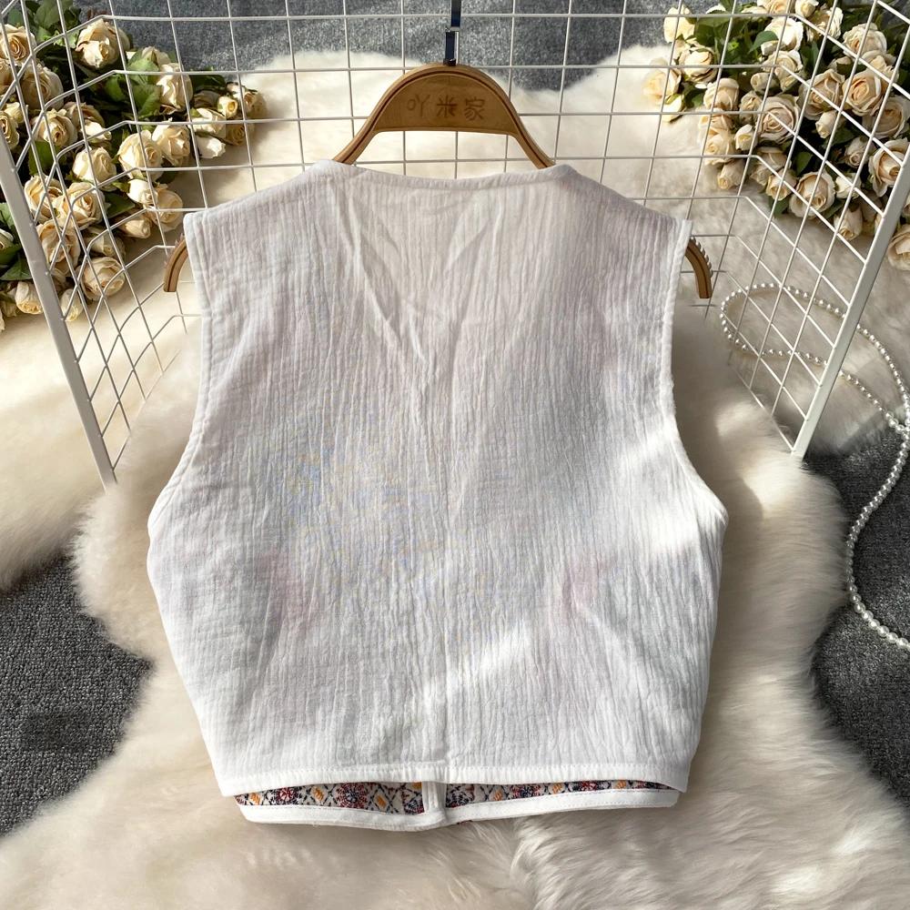 Вязаный крючком топ с цветочной вышивкой, трикотажные женские топы с v-образным вырезом, народная мода, жилет для женщин, винтажный большой размер