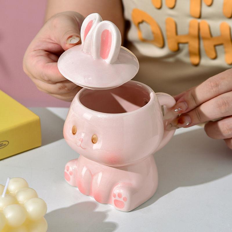 Керамическая кружка Kawaii Rabbit – Милая кофейная чашка в стиле INS для пар, молочного чая, завтрака, подарка на день Святого Валентина