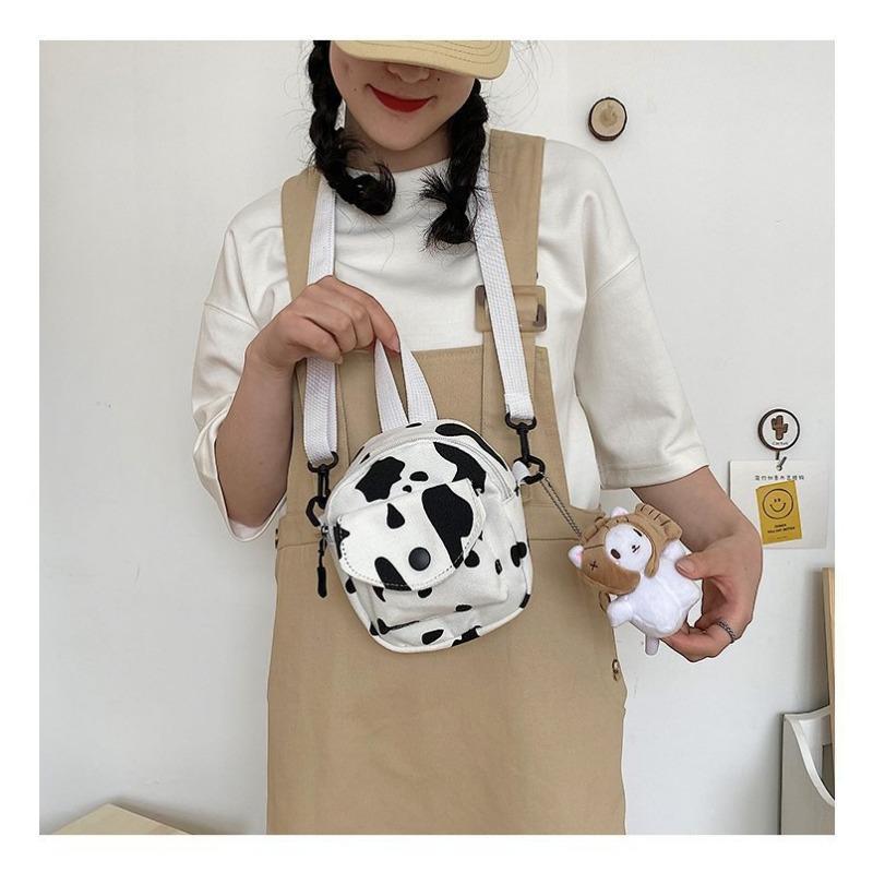 Милая маленькая сумка с принтом коровы для девочек, студенток, сумка для телефона, маленькая свежая холщовая сумка через плечо