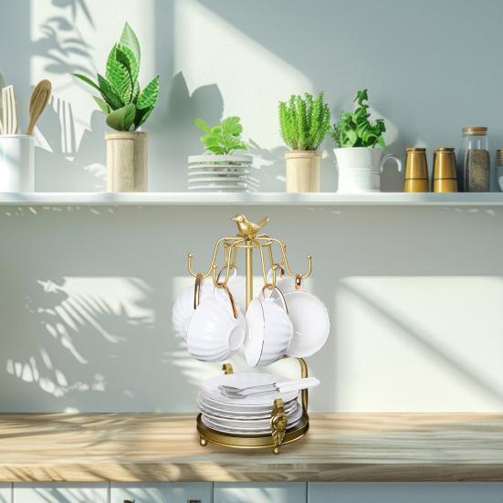 Подставка для чашки с 6 крючками и блюдцем, подставка для хранения чашек