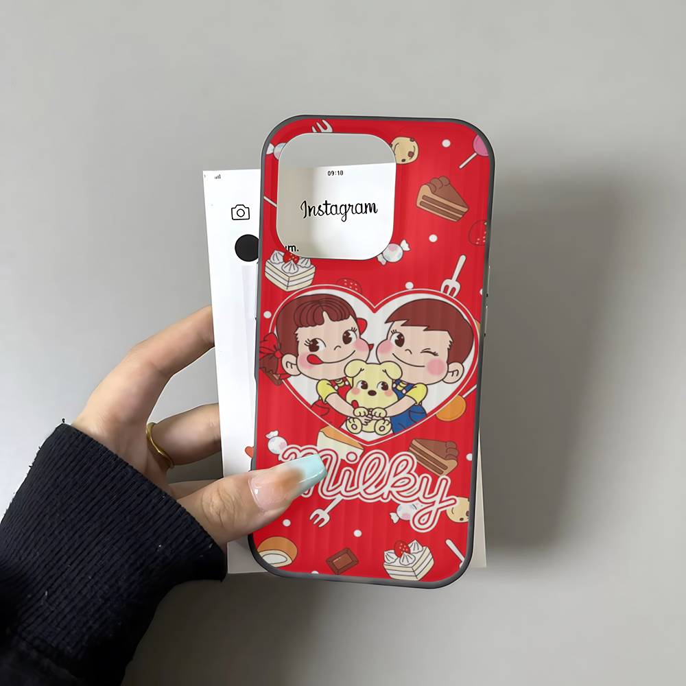 Fujiya Milky Peko Chan For IPhone 16 15 14 13 12 11 17 Pro Max Plus Wave Corrugated Phone Case Anti Drop Cover
