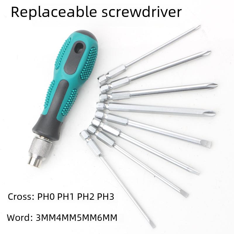 9-Piece Multifunctional Screwdriver Set with Flat and PH2 Cross Heads