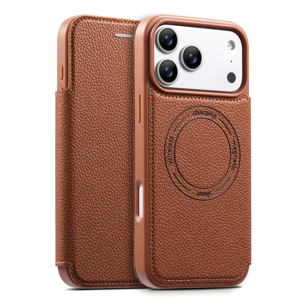 Роскошный деловой магнитный чехол-книжка со слотом для карт из кожи для iPhone 17 Pro Max 16 15 14 13 Ударопрочный для Magsafe Тонкий чехол