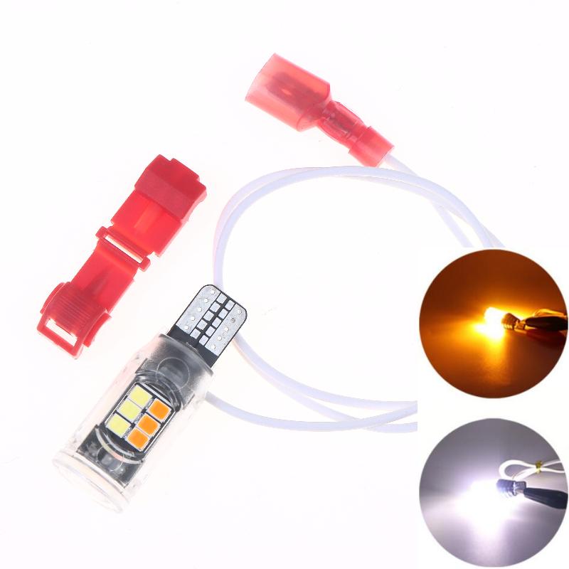 1Pcs Moto Turn Signal Canbus Day Running Light T10/T15 902 904 906 912 921 W16W Led Bulbs 48Smd Dual Color 3014 Chip 12V 3W
