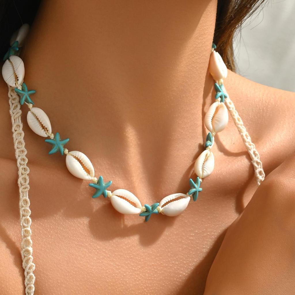 European and American personalized soft pottery necklace fashion coconut tree starfish flower pendant long necklace stacked collarbone chain