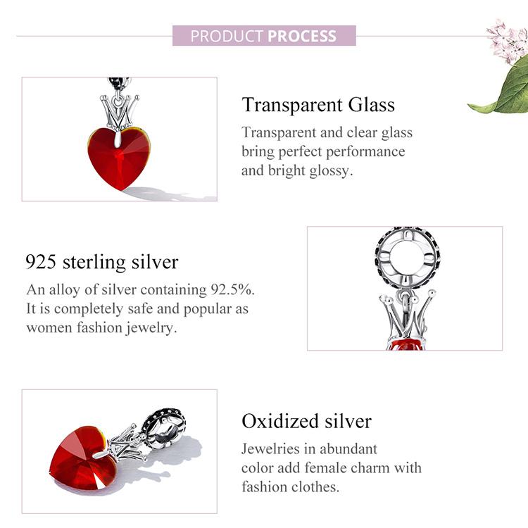 WOSTU Стерлингового Серебра 925 пробы, модная волшебная Корона, красное сердце, подвеска из бисера для женщин, подходит для оригинального браслета «сделай сам», ожерелье, ювелирные изделия