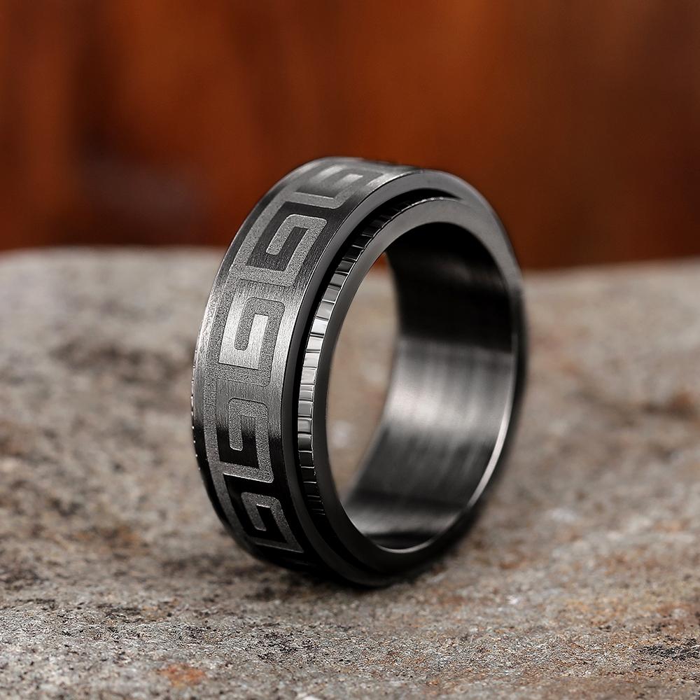 Простые титановые парные кольца Модное вращающееся кольцо для мужчин Рельефный узор «Великая стена» Ювелирные изделия Подарки